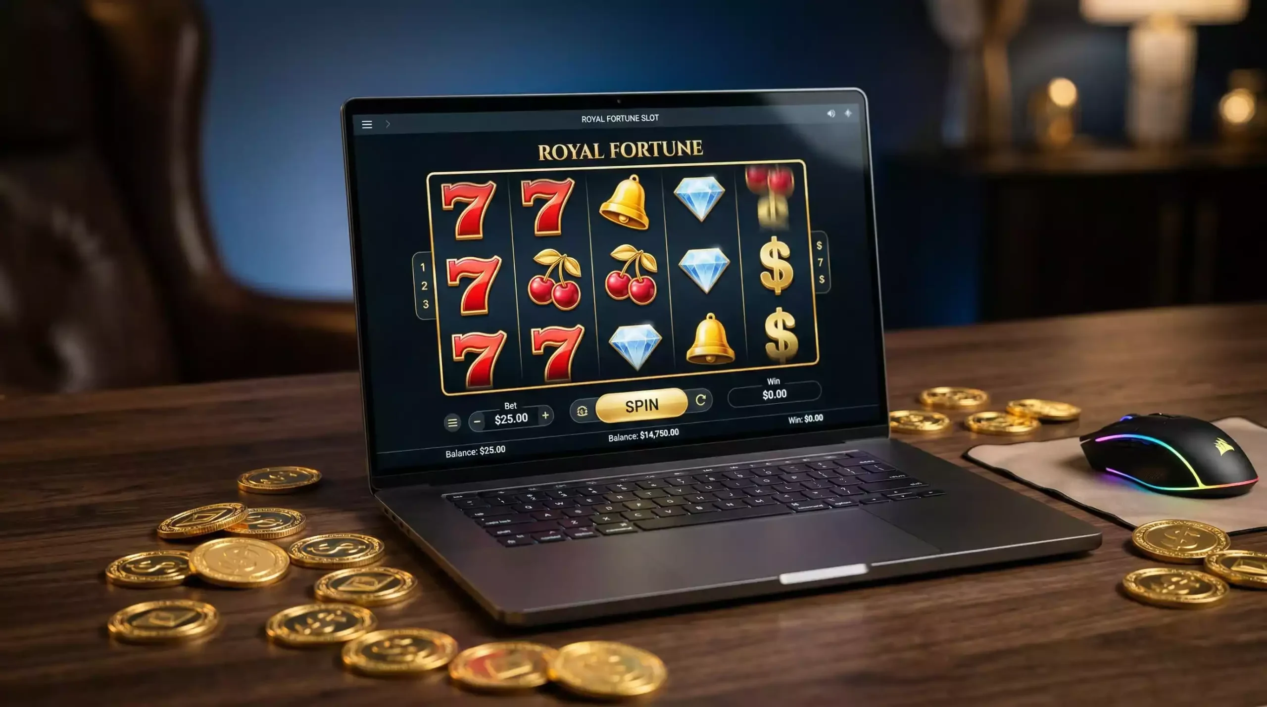 Sweepstakes casino welcome bonus coins and slot machine display