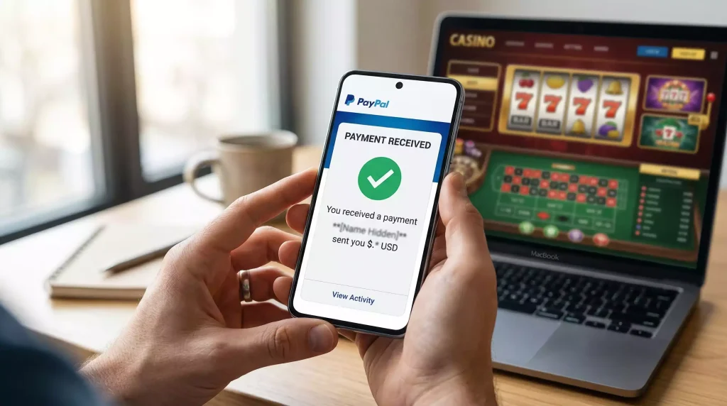 PayPal withdrawal from sweepstakes casino on smartphone